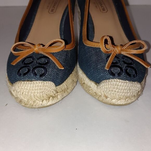 Coach Ireena Espadrille Wedge Platform Heels Size 10 blue denim/Brown size 6 - Picture 12 of 13